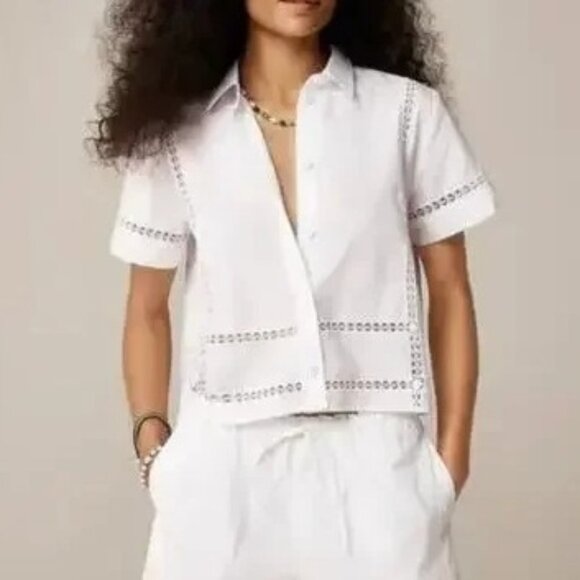 J. Crew Tops - NWT J.Crew Women's Sz 0 White Gamine Eyelet-Trim Shirt Cotton Embroidered CK076